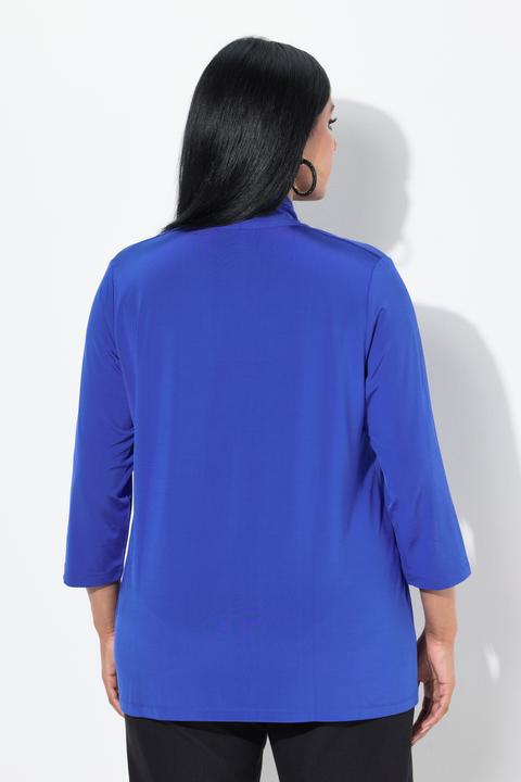 Immagine prodotto Ulla Popken Maglia dal taglio svasato in tessuto fluente con scollo montante, piega decorativa e maniche a 3/4 (54)