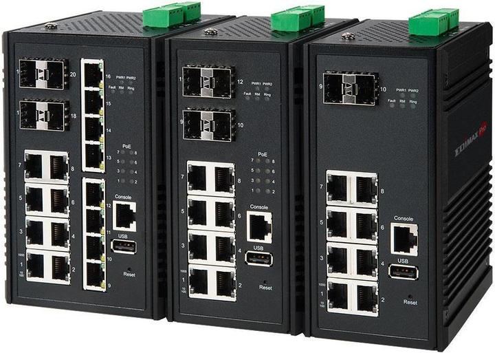 Actual product image Edimax Pro Edimax 16 Port Gigabit PoE WebManageable Industrial Switch PoE Ports and SFP Slots (16 Ports)