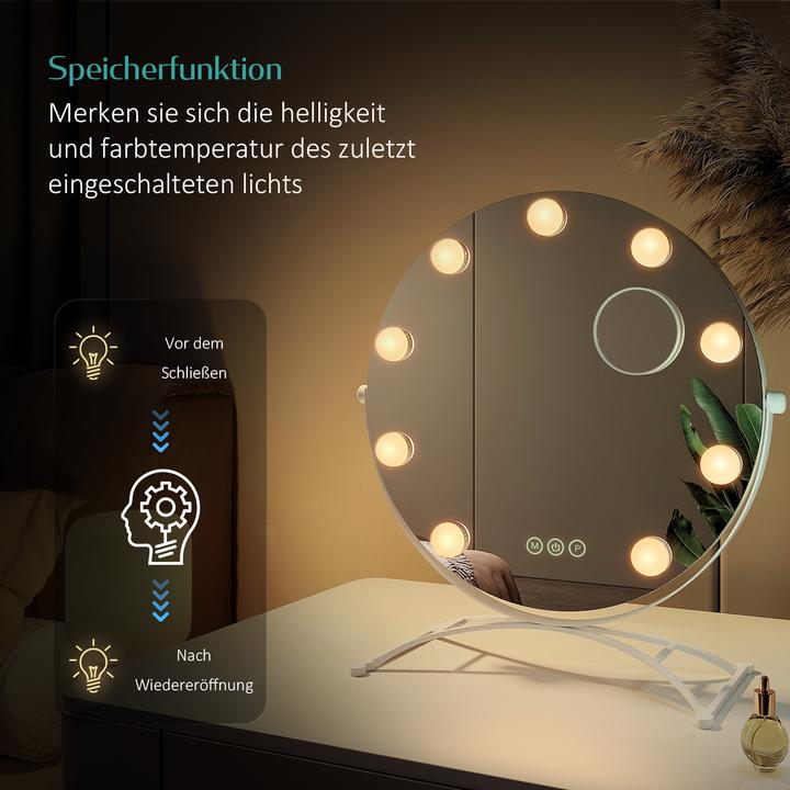 Immagine prodotto Emke Miroir cosmétique rond style Hollywood avec 11 lampes, grossissement 1X+7X, 3 couleurs de lumière, 4