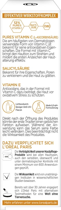 Nährwerte und Zutaten L'Oréal Paris L’Oréal Paris Revitalift Clinical Vitamin C Serum 30 ml (30 ml)