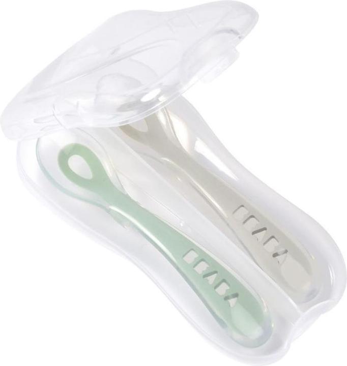 Beaba 8 MONTH SILICONE WIZARD SET OF 2, WITH BOX, velvet grey/ sage green
