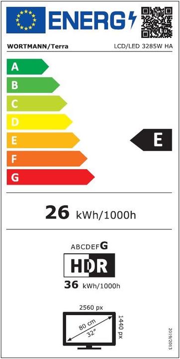 Label énergétique Wortmann TERRA LCD/LED 3285W HA black CURVED USB-C/HDMI/DP (2560 x 1440 pixels, 31.50")