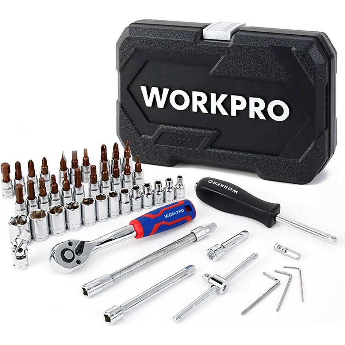 Workpro, Chiave a bussola + esagonale, ¼ in socket wrenches, set 46 piece
