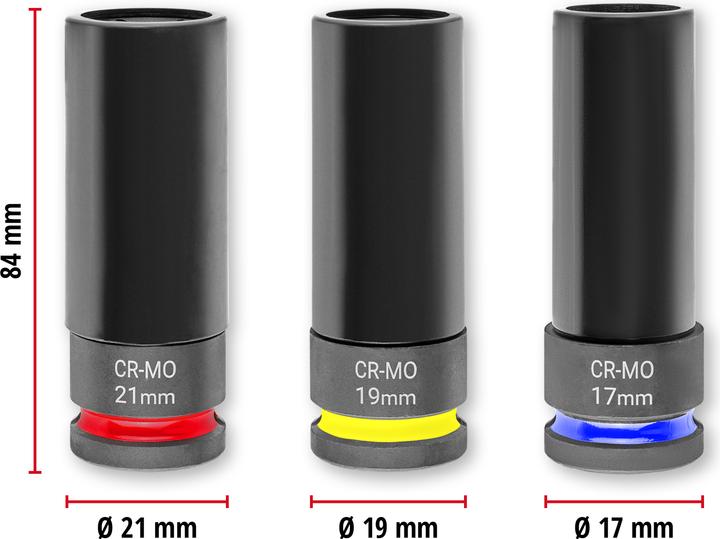 Einhell Impact Stecknuss-Set, 109263, 3-teilig (19 mm, 21 mm, 17 mm)