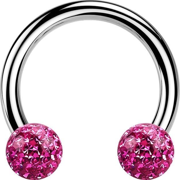 Produktbild Star Piercing Circular Barbell silber mit zwei Kristall Kugeln pink Epoxy Schutzschicht (Titan G23, ohne Messing)