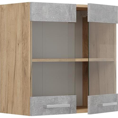 Vicco, Regal, Küchenglashängeschrank R-Line, Beton/Goldkraft Eiche, 60 cm (60 x 60 x 31 cm)