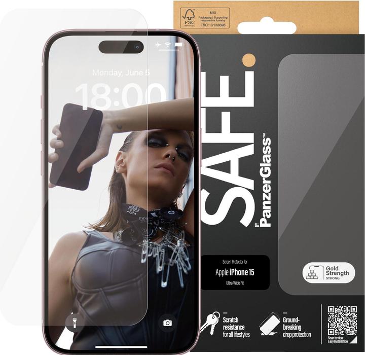 Produktbild PanzerGlass SAFE. Screen Protector Ultra-Wide Fit (1 Stück, Apple iPhone 15)