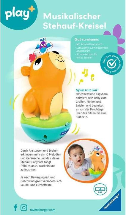 Actual product image Ravensburger 4874 play+ Musical stand-up spinning top: Capybara, Roly-Poly, stand-up male (German)