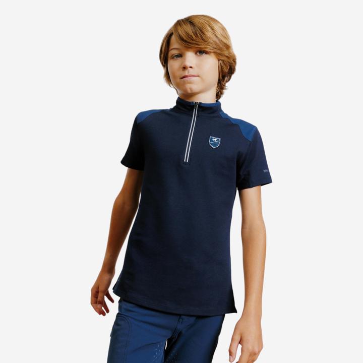 Produktbild Fouganza Reit-Poloshirt Kinder Reissverschluss kurzarm - 500 dunkelblau (116)