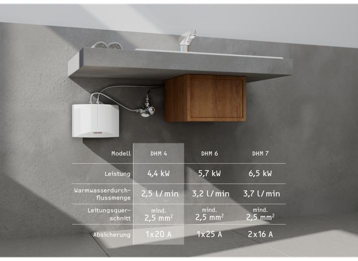 Image du produit Stiebel Eltron DHM 4 Mini-chauffe-eau instantané pour lave-mains uniquement, 4,4 kW, sans fiche raccordement fixe
