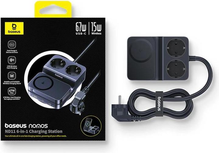 Image du produit Baseus Stacja ładująca NOMOS ND11 67W 6w1 bezprzewodowa z dwoma gniazdami AC - czarna