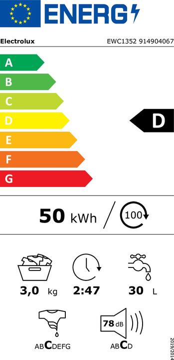 Energie-Label Electrolux EWC1352 (3 kg, Links)