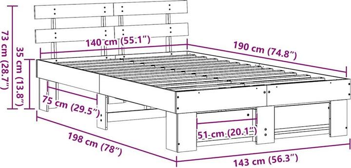 Actual product image vidaXL Modernes Bett (140 x 190 cm)