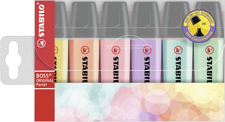 STABILO Boss Original (Pastello Rosa, Pastello Porpora, Pastello Arancione, Pastello Giallo, Pastello Verde, Pastello Blu, 5 mm, 6 x)