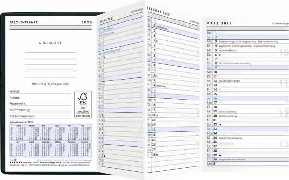 Immagine prodotto Agenda tascabile 2025 nera, 9,5x16cm, calendario pieghevole con copertina in plastica, 1 (Tedesco)