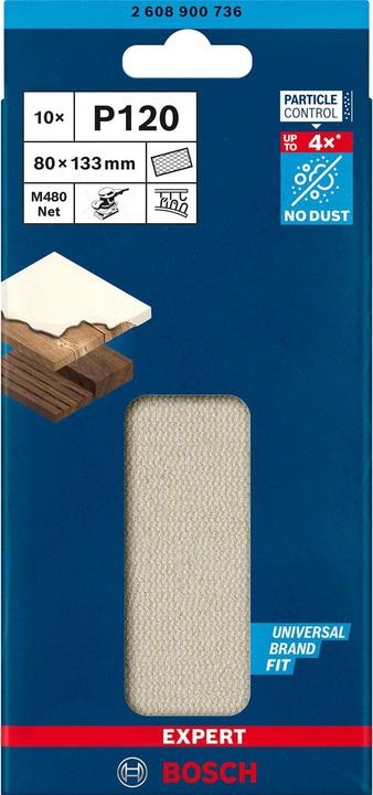 Actual product image Bosch Professional Zubehör EXPERT M480 Sanding net for orbital sanders, 80 x 133 mm, G 120, 10 pcs. (120, P120)