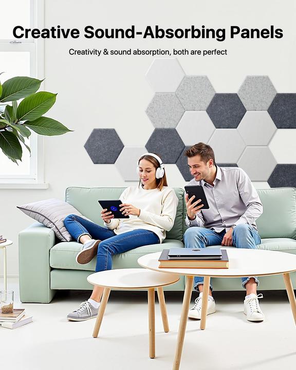 Immagine prodotto Soundsbay Selbstklebende Hexagon Akustikpaneele, 30×26×0,9 cm (12 pz.)