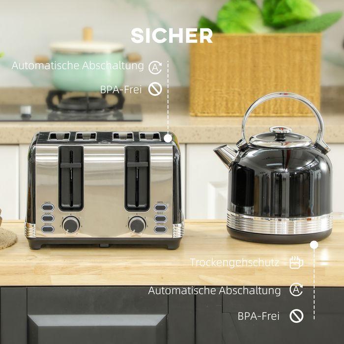 Actual product image Swisshandel24 Wasserkocher- und Toaster-Set, 7 Bräunungsstufen, 1,7 L, Kunststoff, Edelstahl, Schwarz (1.70 l)