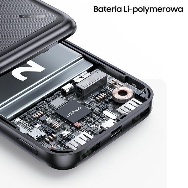 Actual product image Usams Powerbank PB60 20000mAh 22.5W 2xQC3.0+PD Fast Charge czarny/black 20KCD16801 (US-CD168) (20000 mAh, 22.50 W, 74 Wh)