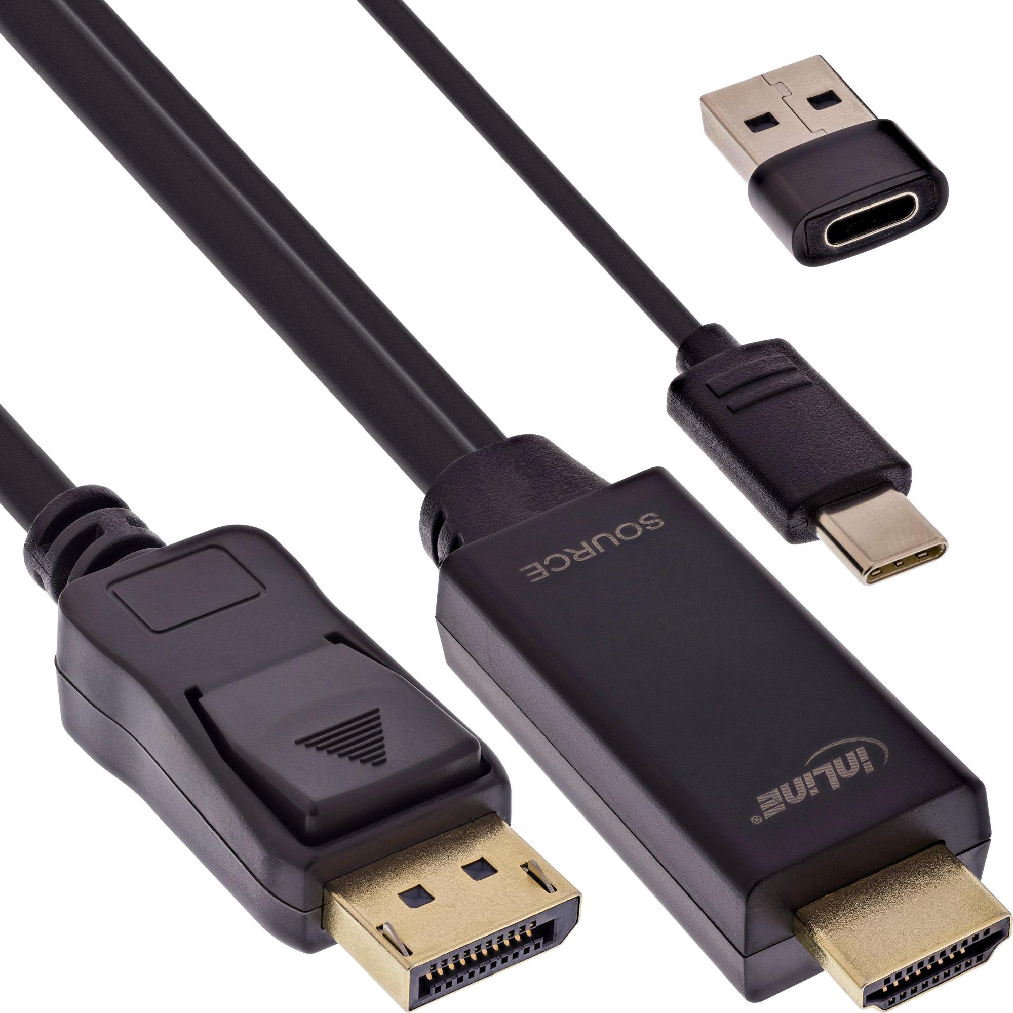 InLine HDMI zu DisplayPort Konverter Kabel, 4K/60Hz, schwarz, 1m (2 m), Video Kabel
