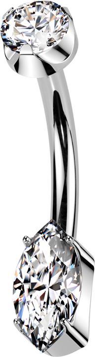 Produktbild Star Piercing Banane Innengewinde silber flach Kristall silber gefasst und Ovaler langer Kristall silber gefasst (ohne Messing, Titan G23)