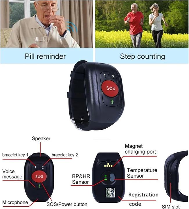 Image du produit HGSTM Traceur GPS 4G pour seniors avec détection de chute, bouton SOS, rappel de prise de médicaments et (4G)