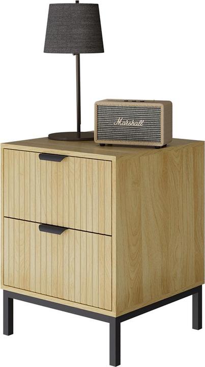 Actual product image Vicco Lennox bedside cabinet, oak/black, 40 x 52 cm with 2 drawers (40 x 52 x 40 cm)