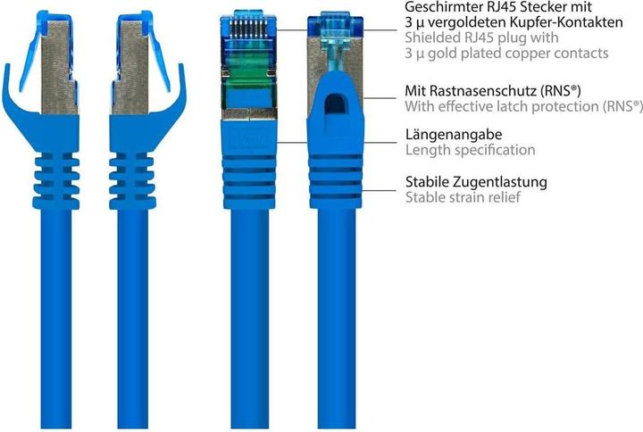 Produktbild Varia SO-31502 - Patchkabel Cat.6a, S/FTP, 15m, blau (PiMF, S/FTP, CAT6a, 15 m)