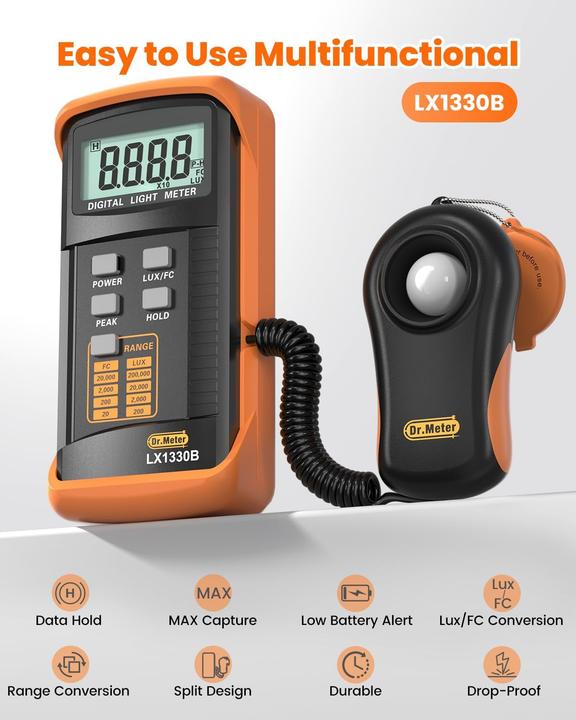 Actual product image Dr.Meter LX1330B Digital Luxmeter mit 360° Sensor
