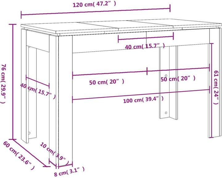 Image du produit vidaXL Esstisch (120 x 60 x 76 cm)