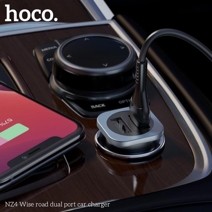 Produktbild Hoco NZ4 Wise Road Dual Port Auto-Ladegerät, Grau