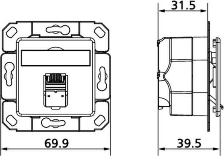 Actual product image Metz Connect network socket flush-mounted insert with central plate CAT 6a 1 port pure white
