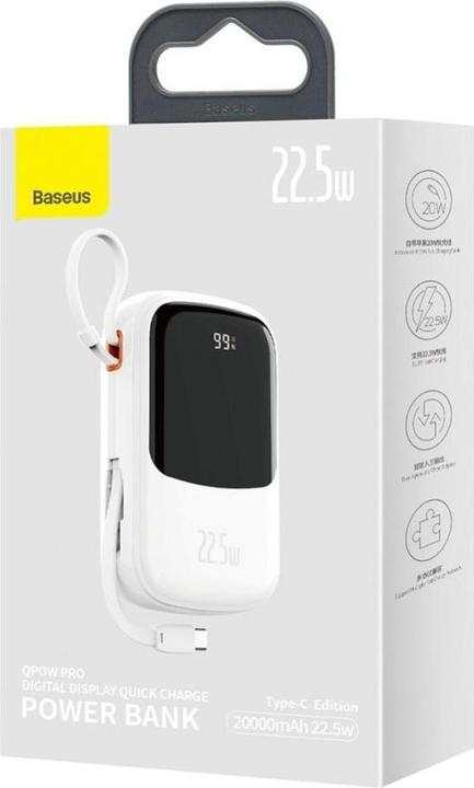 Produktbild Baseus Powerbank Qpow PRO with cable, 20000mAh, 22.5W (White) (20000 mAh, 22.50 W, 76 Wh)