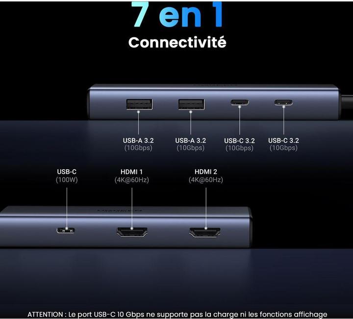 Actual product image Ugreen 7-in-1 USB-C Hub CM498 (USB-C, 7 ports)
