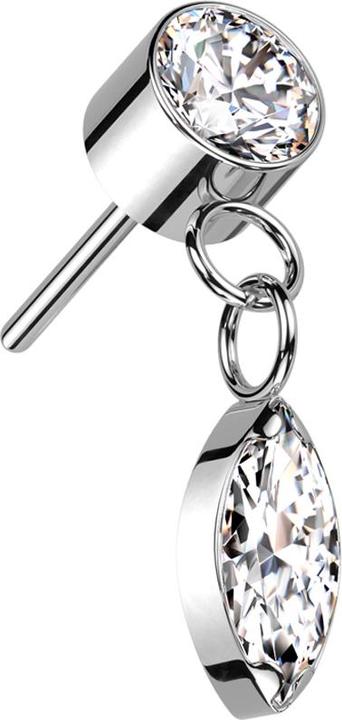Actual product image Star Piercing Threadless cylinder silver crystal silver pendant Oval crystal silver (Titanium, without brass)