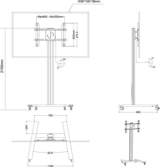 Produktbild Multibrackets 210 HD Single (80", 60 kg)