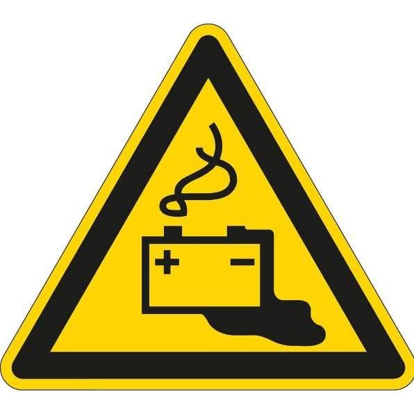 Brady, Etiketten, ISO 7010 PIC W026, B-7527, Warnschilder - Warnung vor Gefahren durch Batterien, Polypropylen