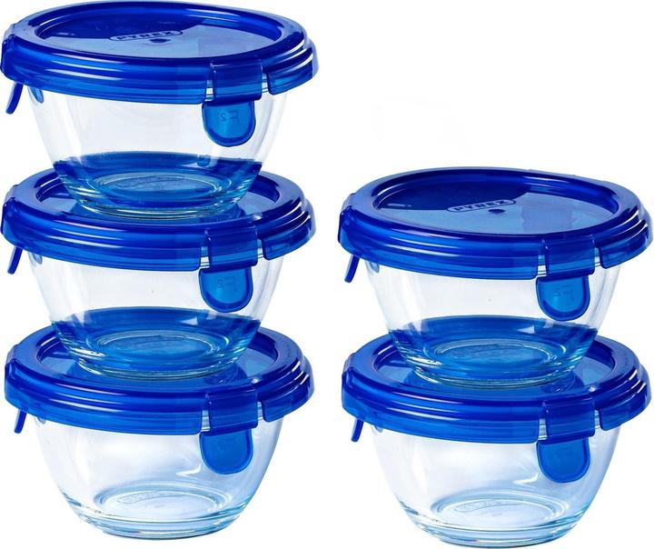 Tefal & Go Ronde Schaal Met Deksel - Set van 5 Stuks - Blauw - Pyrex (0.20 l)