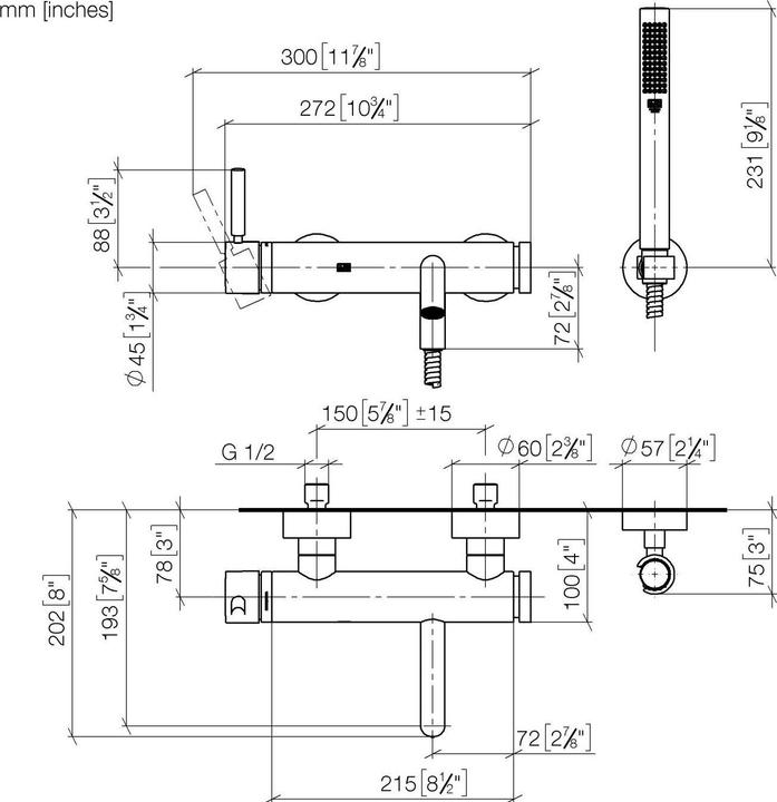 Immagine prodotto Dornbracht Meta miscelatore monocomando per vasca a muro, con set doccia, sporgenza 202 mm, 33233660