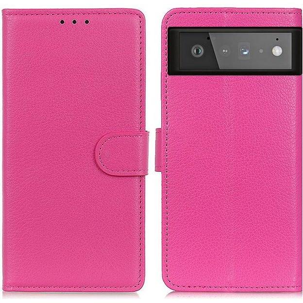 Thumbnail - MU Classic Litchi Leder Bookcover Series (Google Pixel 6), Smartphone Hülle, Rosa