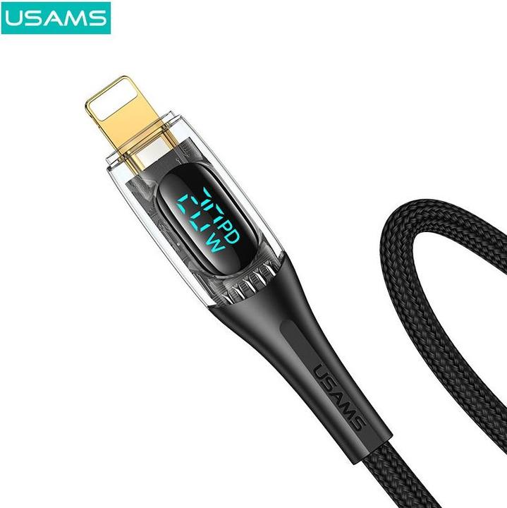 Actual product image Usams Charging Cable Type-C to Lightning - Black (1 m, 20 W)