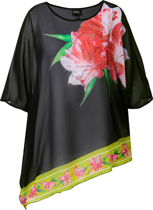 Immagine prodotto Ulla Popken Blusa di chiffon a doppio strato con fiori brillanti, scollo rotondo e maniche a 3/4 (42, 44)