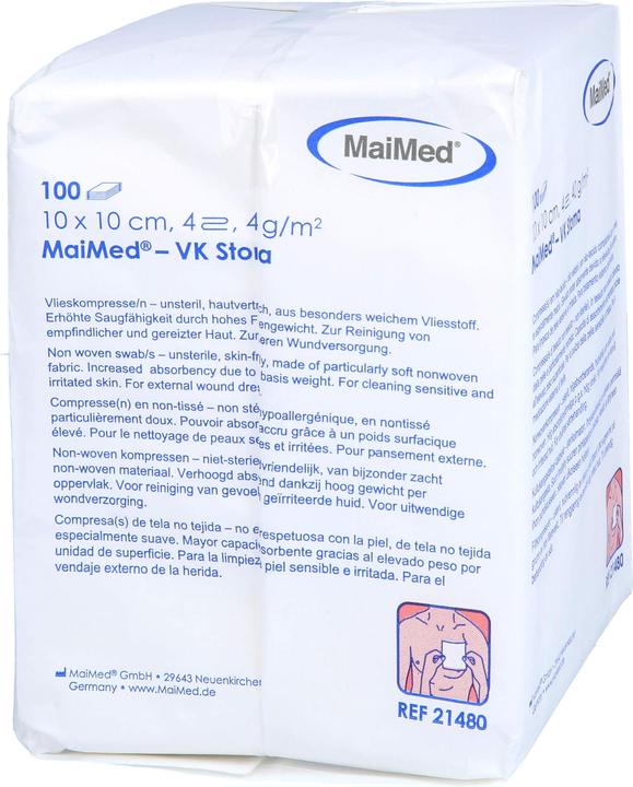 Actual product image MaiMed Non-woven compresses 10x10cm 4-fold non-sterile 40g, 100 pcs COM