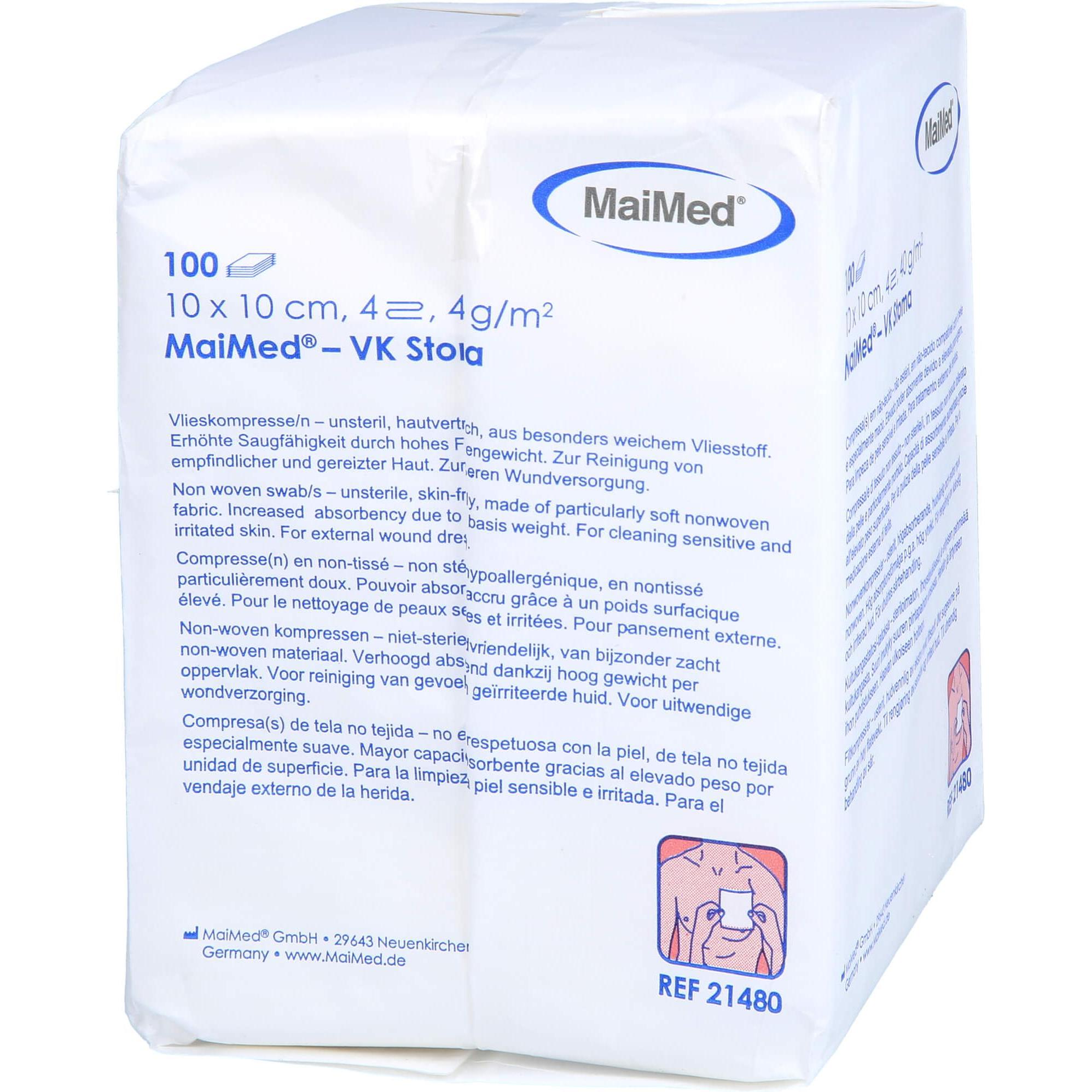 MaiMed, Verbandsmaterial, Vlieskompressen 10x10cm 4-fach unsteril 40g, 100 St KOM