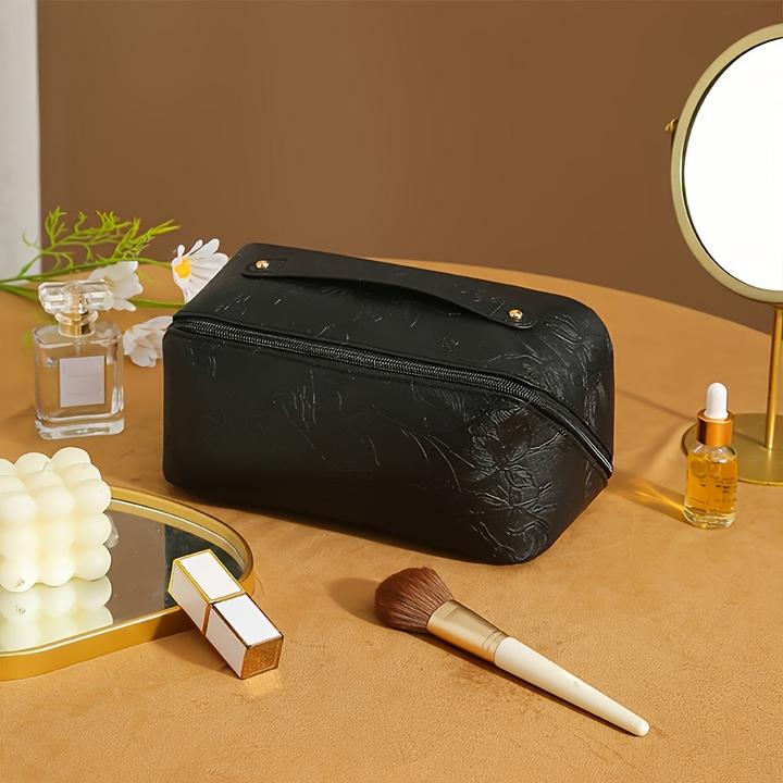 Immagine prodotto Only-Bags.Store Vintage geprägte PU-Makeup-Tasche - grosse Kapazität Reise Kosmetik-Organizer mit Blumenmuster