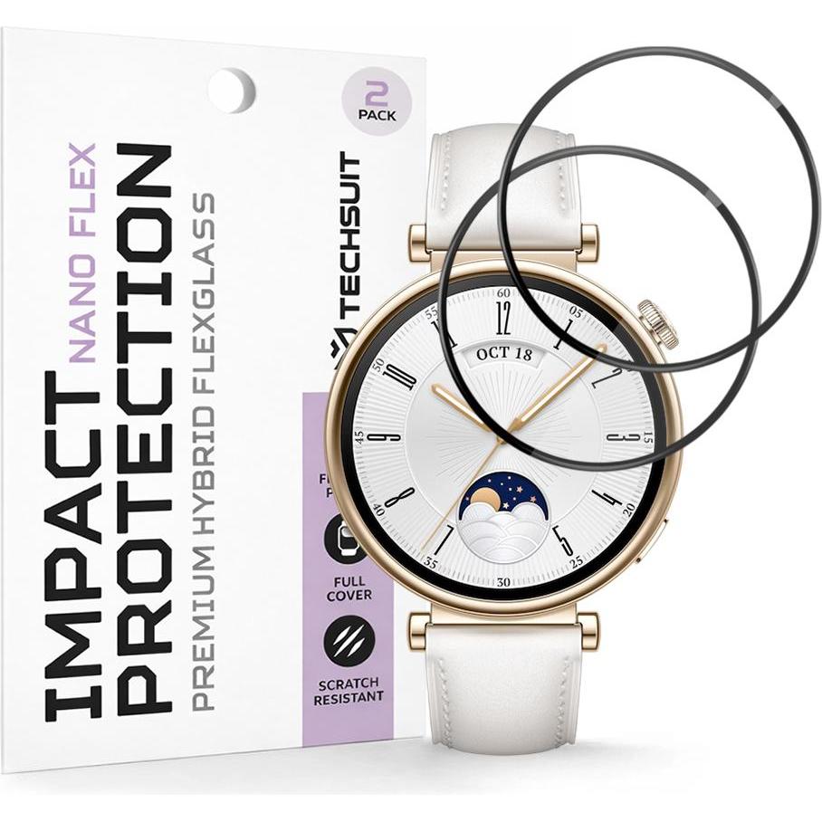 Techsuit - Nano Flex (2 pack) - Huawei Watch GT 4 41mm - Black, Accessori per smartwatch, Nero