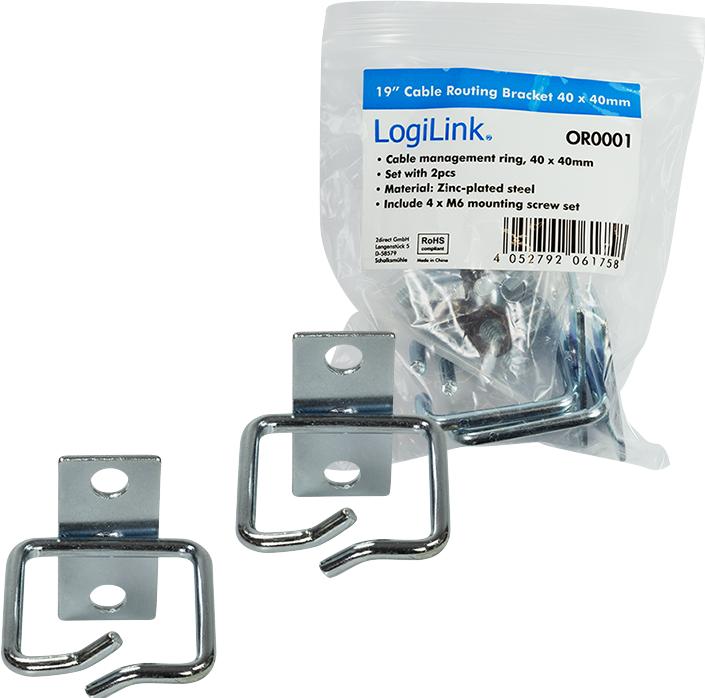 Productafbeelding LogiLink Kabelmanagementbeugel 40 x 40 mm voor 19" kasten, 2 stuks