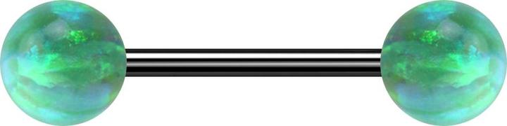 Image du produit Star Piercing Micro Barbell noir avec deux boules opales vertes (sans laiton, Acier chirurgical 316L)