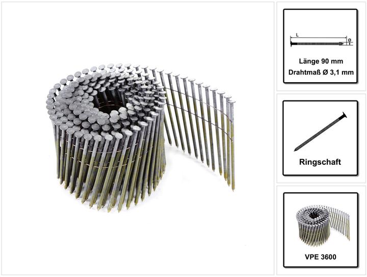 Prebena CoilNägel blank mit Ringschaft drahtmagaziniert90 mm
