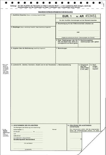 Rnk Publisher Form "Movement certificate EUR.1" (2 x)